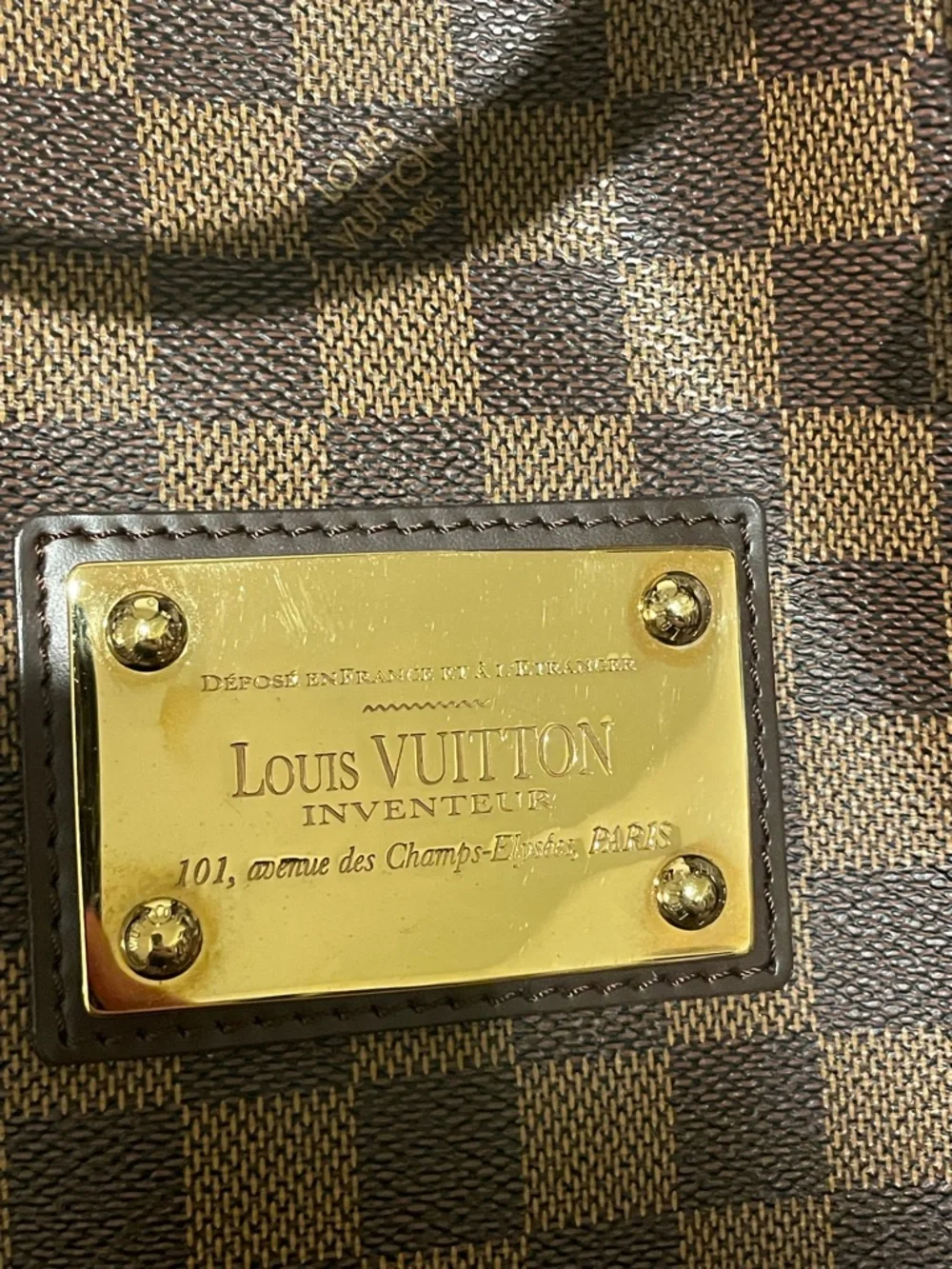 Louis Vuitton Brown Checkered Tote with Gold Plaque - Picture 2 of 8